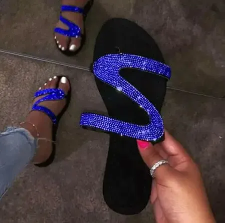 Spring/summer 2024 new sandals women bright diamond casual outdoor travel flip flop beach shoes non-slip durable slippers ms