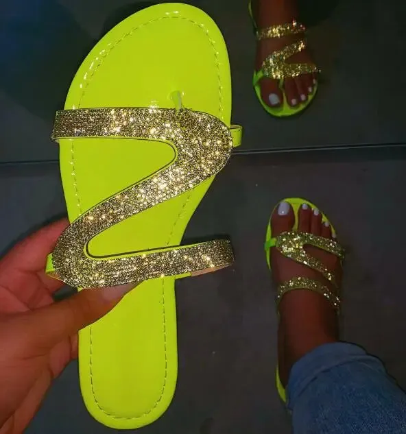 Spring/summer 2024 new sandals women bright diamond casual outdoor travel flip flop beach shoes non-slip durable slippers ms