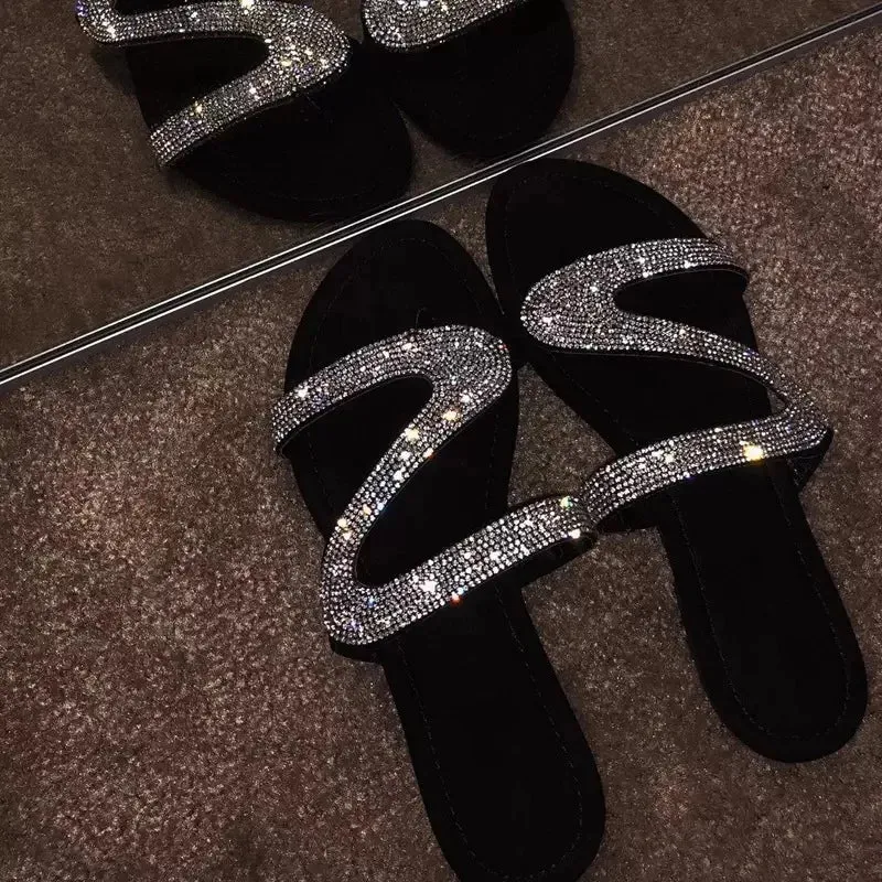 Spring/summer 2024 new sandals women bright diamond casual outdoor travel flip flop beach shoes non-slip durable slippers ms