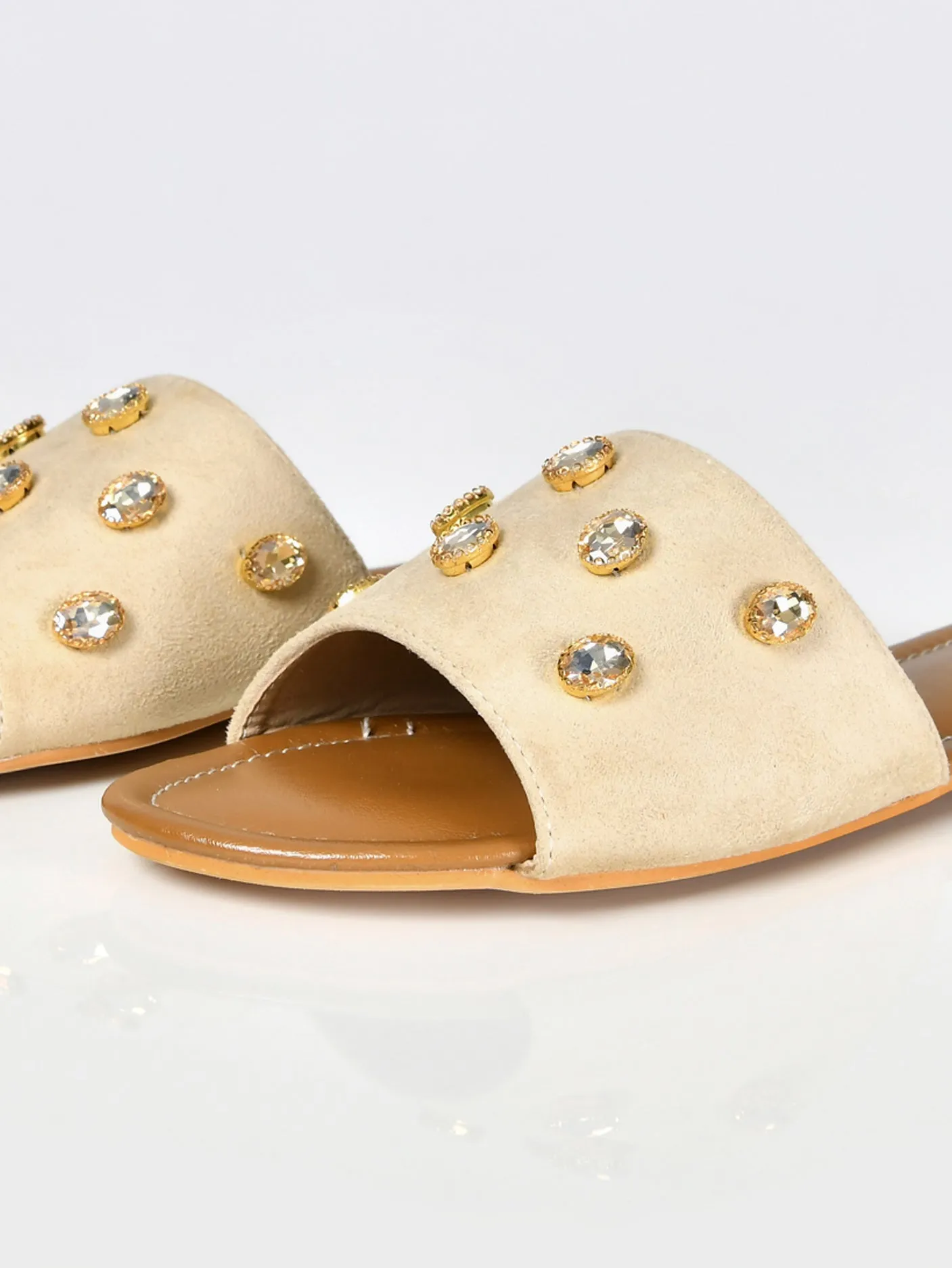 Stone Studded Sandals-Beige