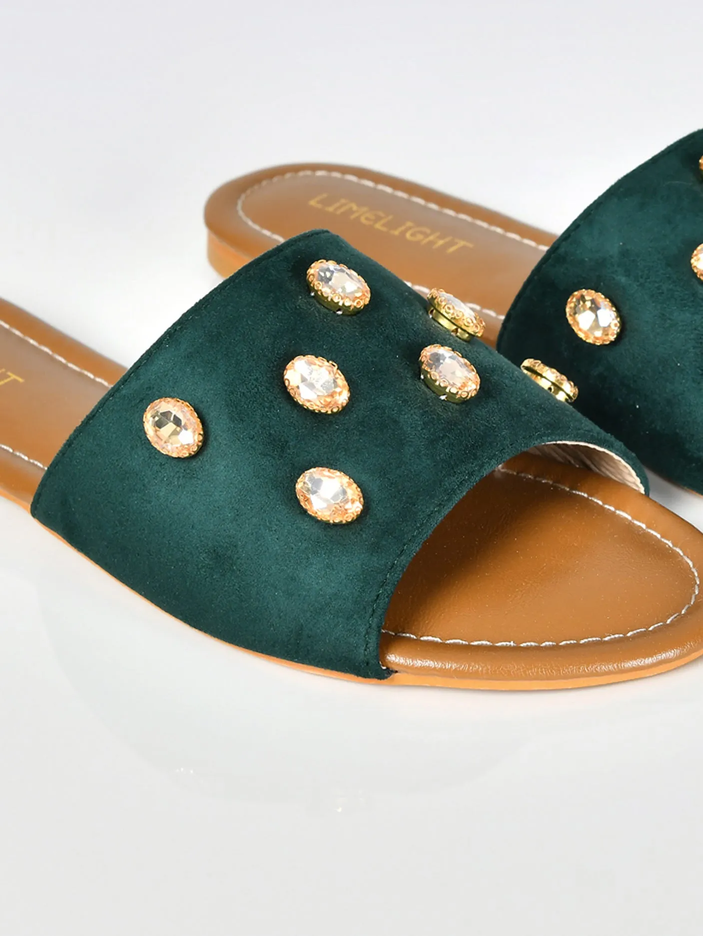 Stone Studded Sandals-Green