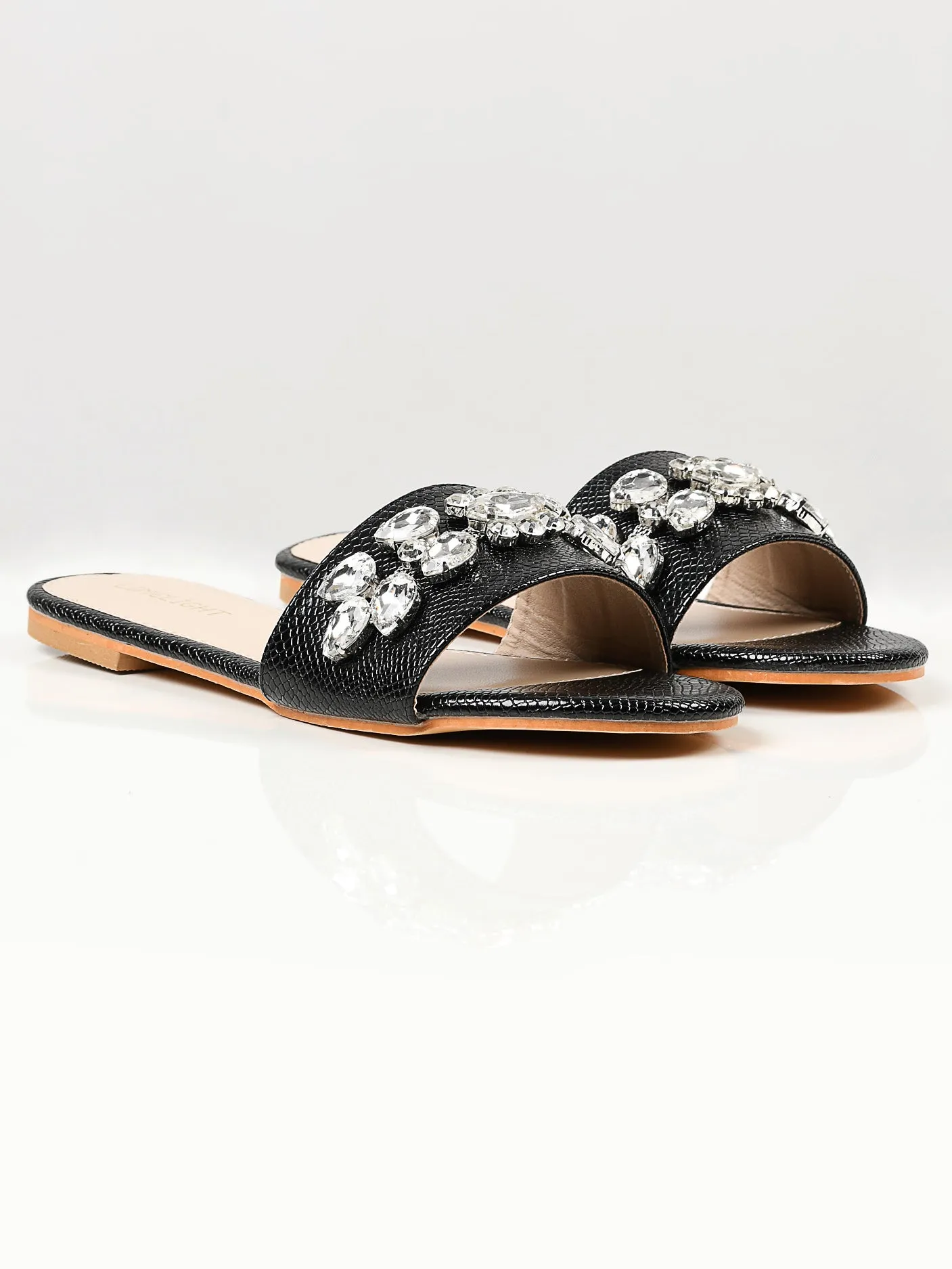 Stone Studded Slides - Black