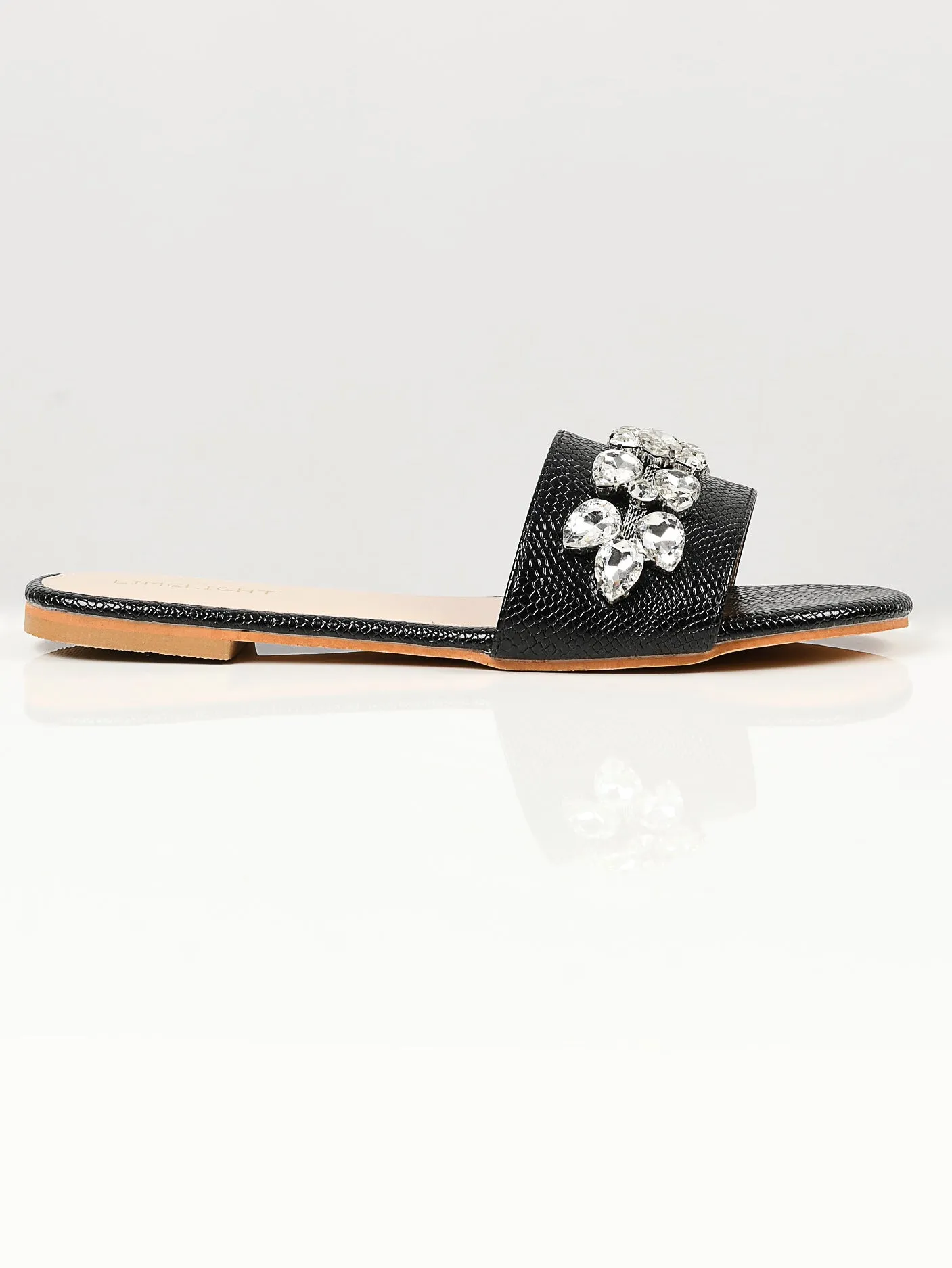 Stone Studded Slides - Black