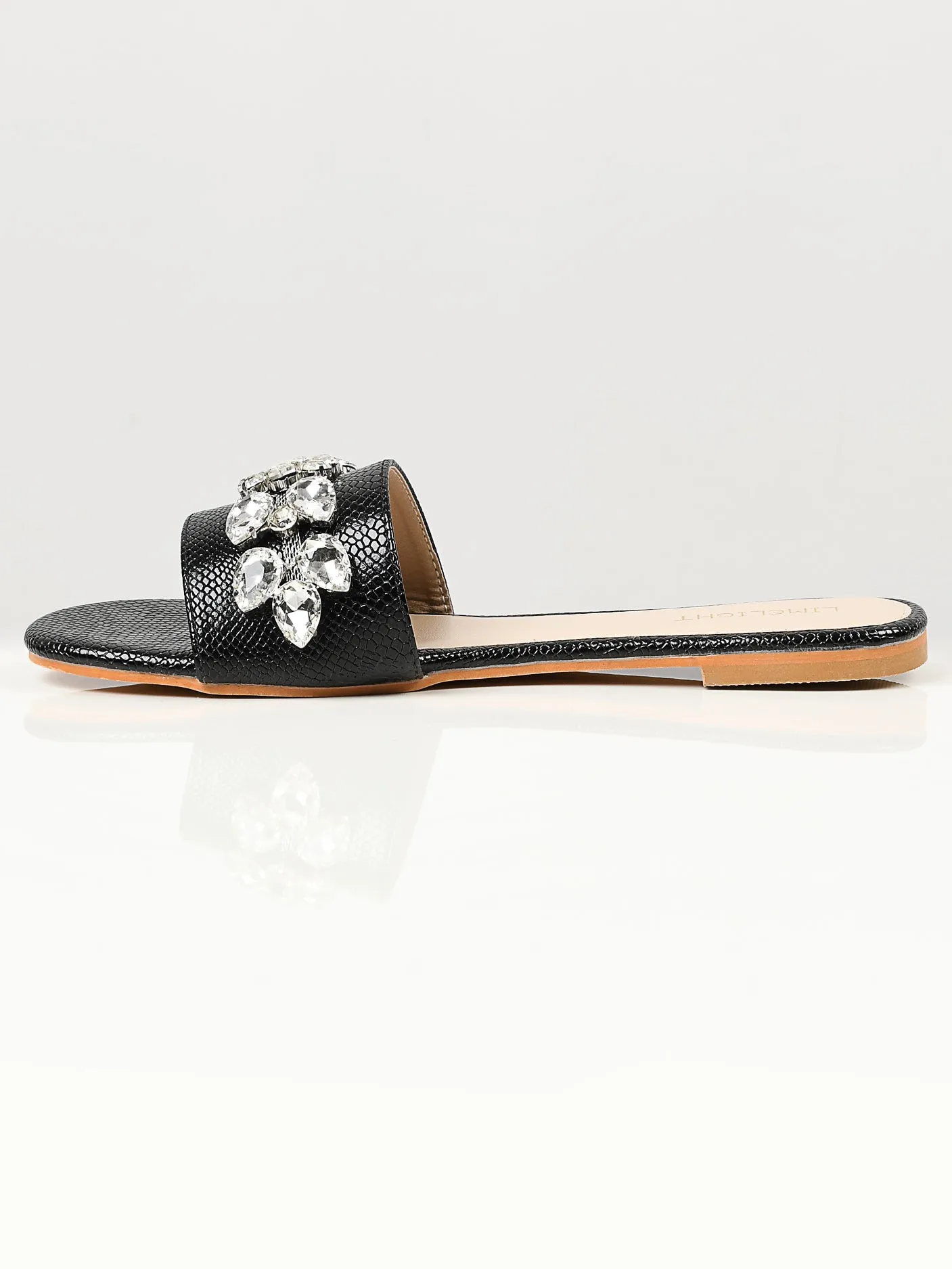 Stone Studded Slides - Black