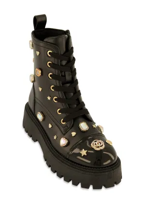Studded Charm Combat Boots