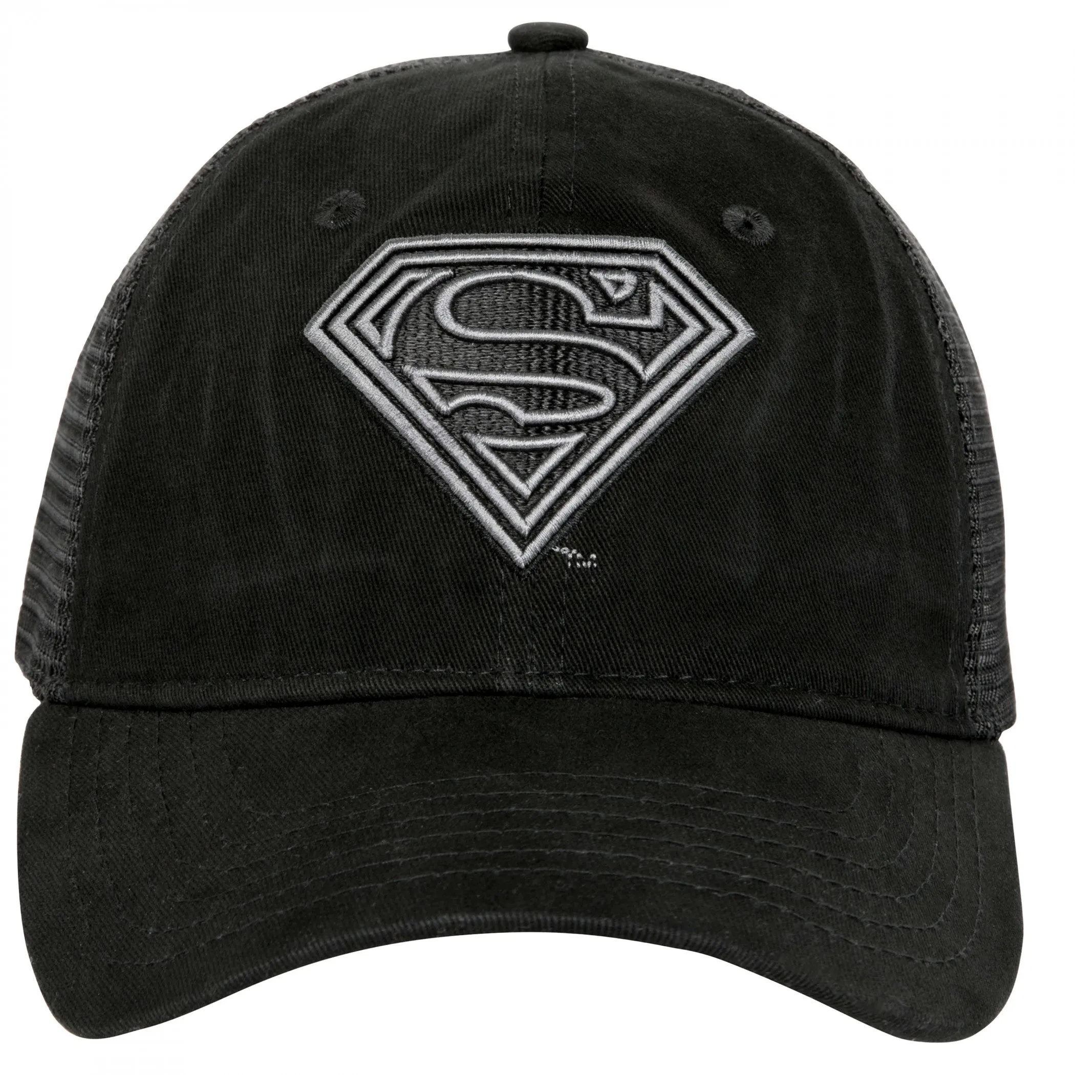 Superman Classic Symbol Black on Black Curved Brim Adjustable Dad Hat
