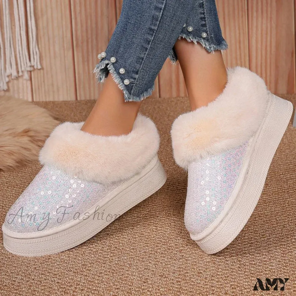 Thick Plush Sequined Plus Size  Autumn Winter New Women's Snow Boots Shoes