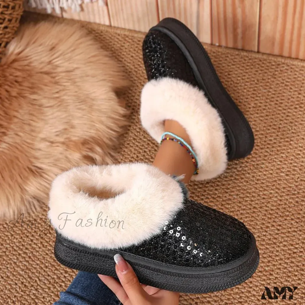 Thick Plush Sequined Plus Size  Autumn Winter New Women's Snow Boots Shoes