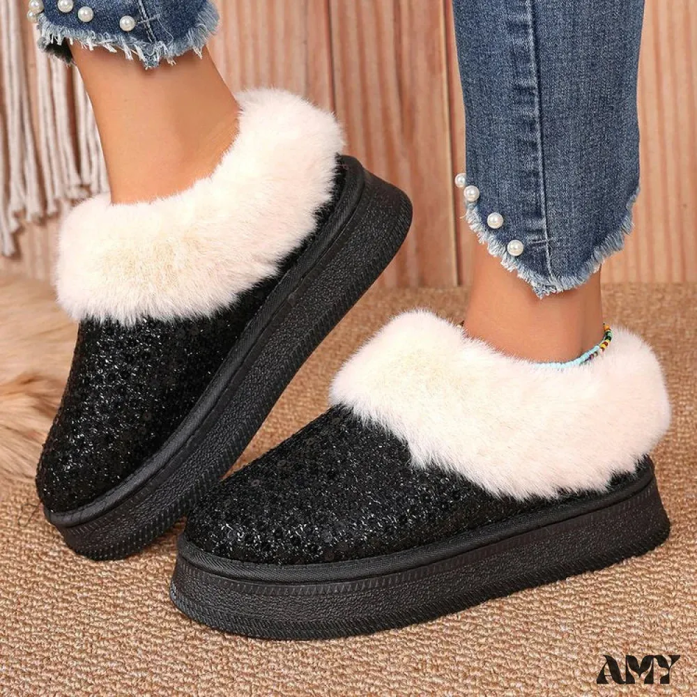 Thick Plush Sequined Plus Size  Autumn Winter New Women's Snow Boots Shoes