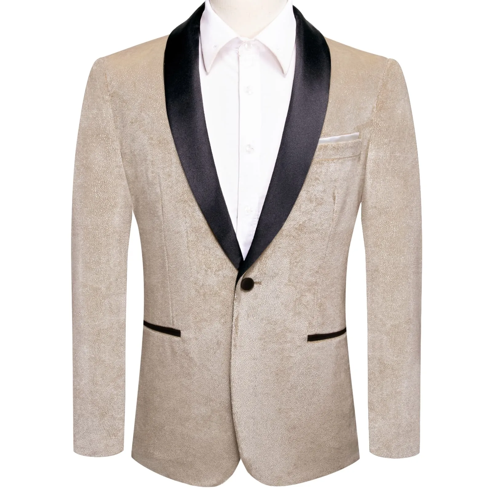Ties2you Velvet Suit Champagne Solid Hot Stamping Shawl Collar Mens Suit Jacket for Prom