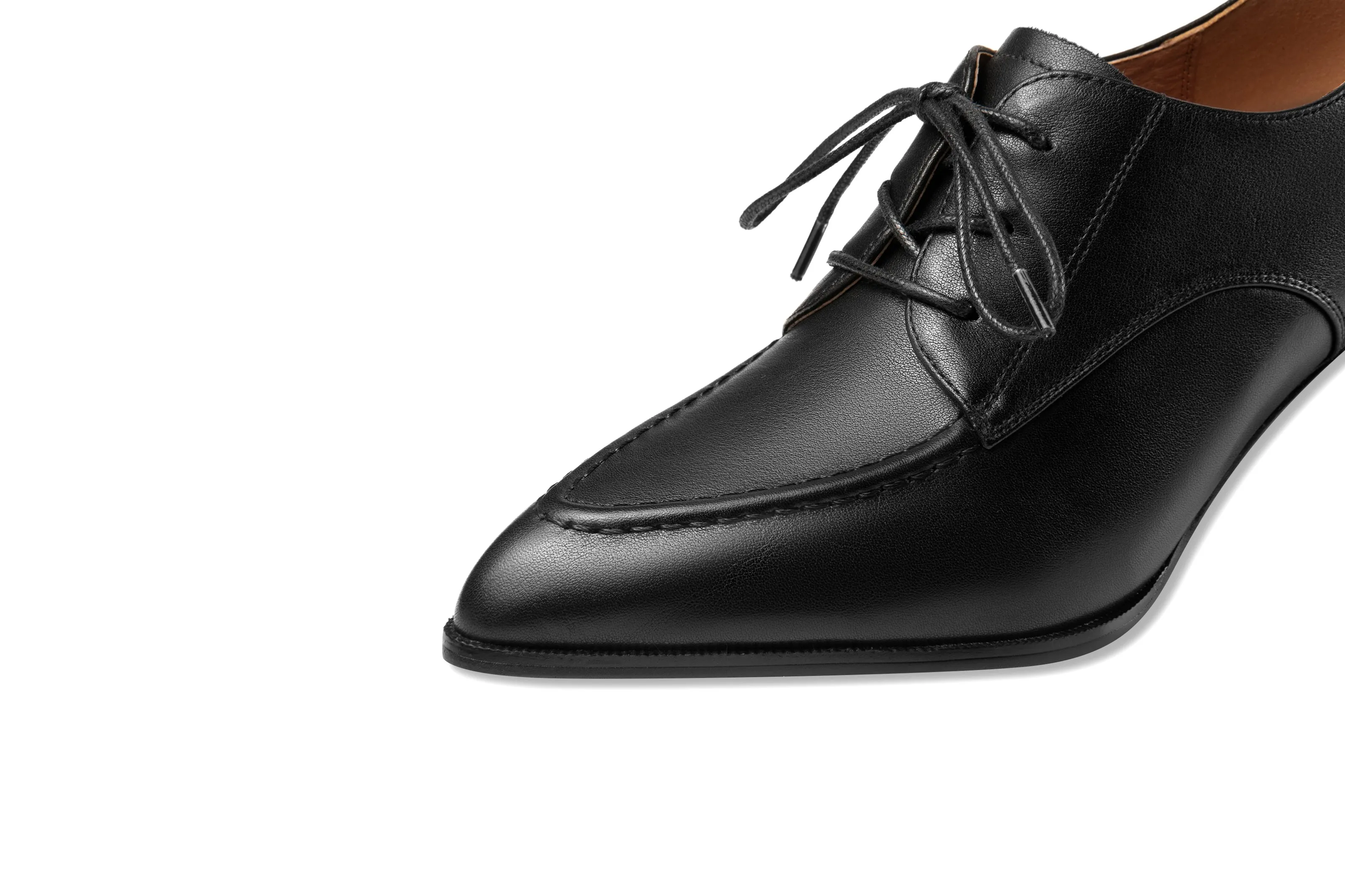 TinaCus Women's Genuine Leather Handmade Pointed Toe Lace Up Block Heel Pumps Shoes