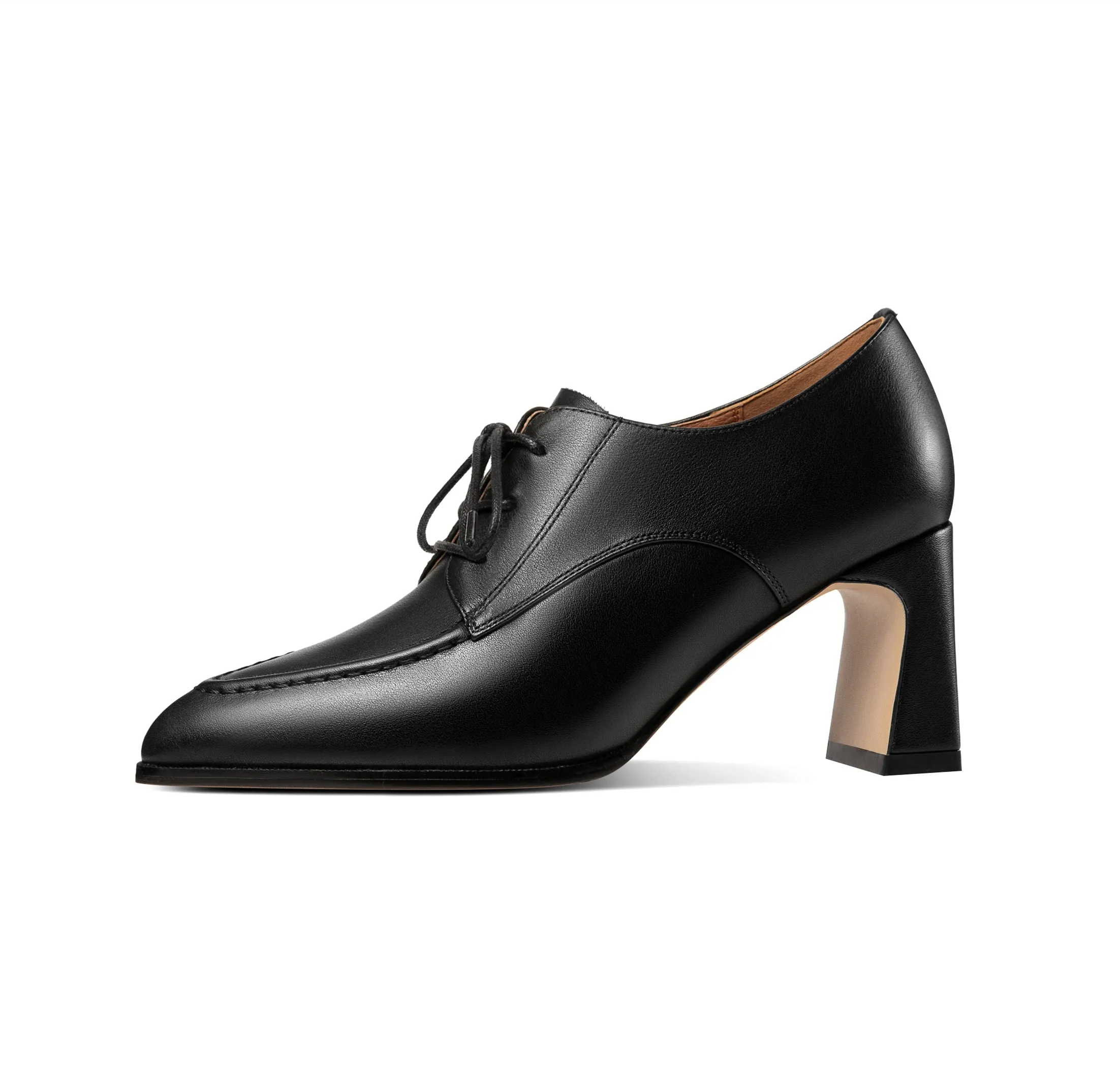 TinaCus Women's Genuine Leather Handmade Pointed Toe Lace Up Block Heel Pumps Shoes