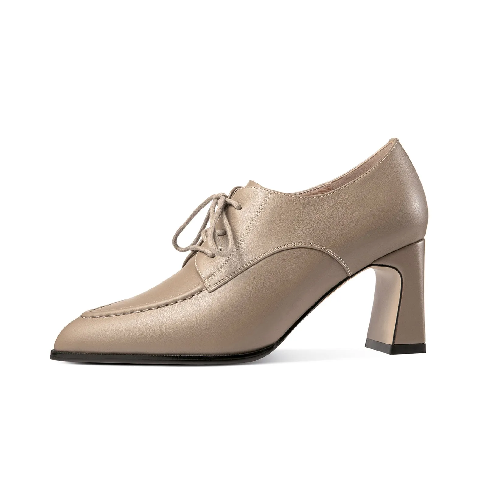 TinaCus Women's Genuine Leather Handmade Pointed Toe Lace Up Block Heel Pumps Shoes