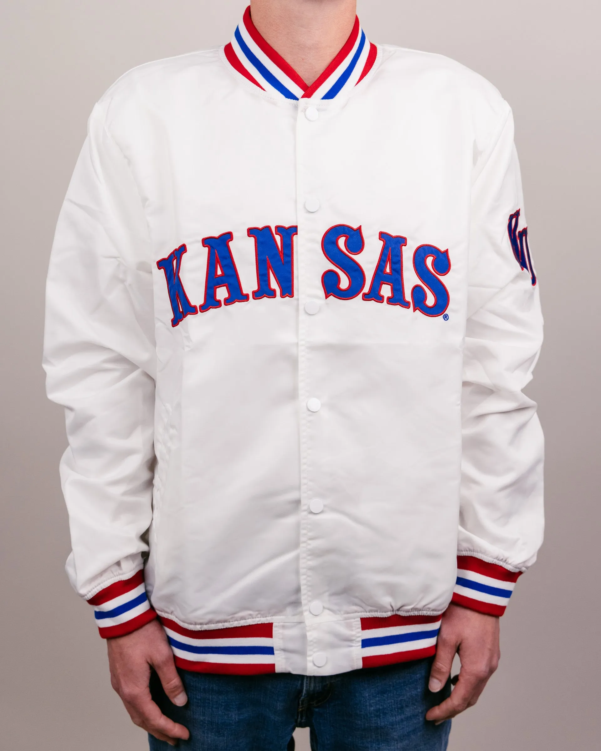 University of Kansas Arch White Varsity Jacket