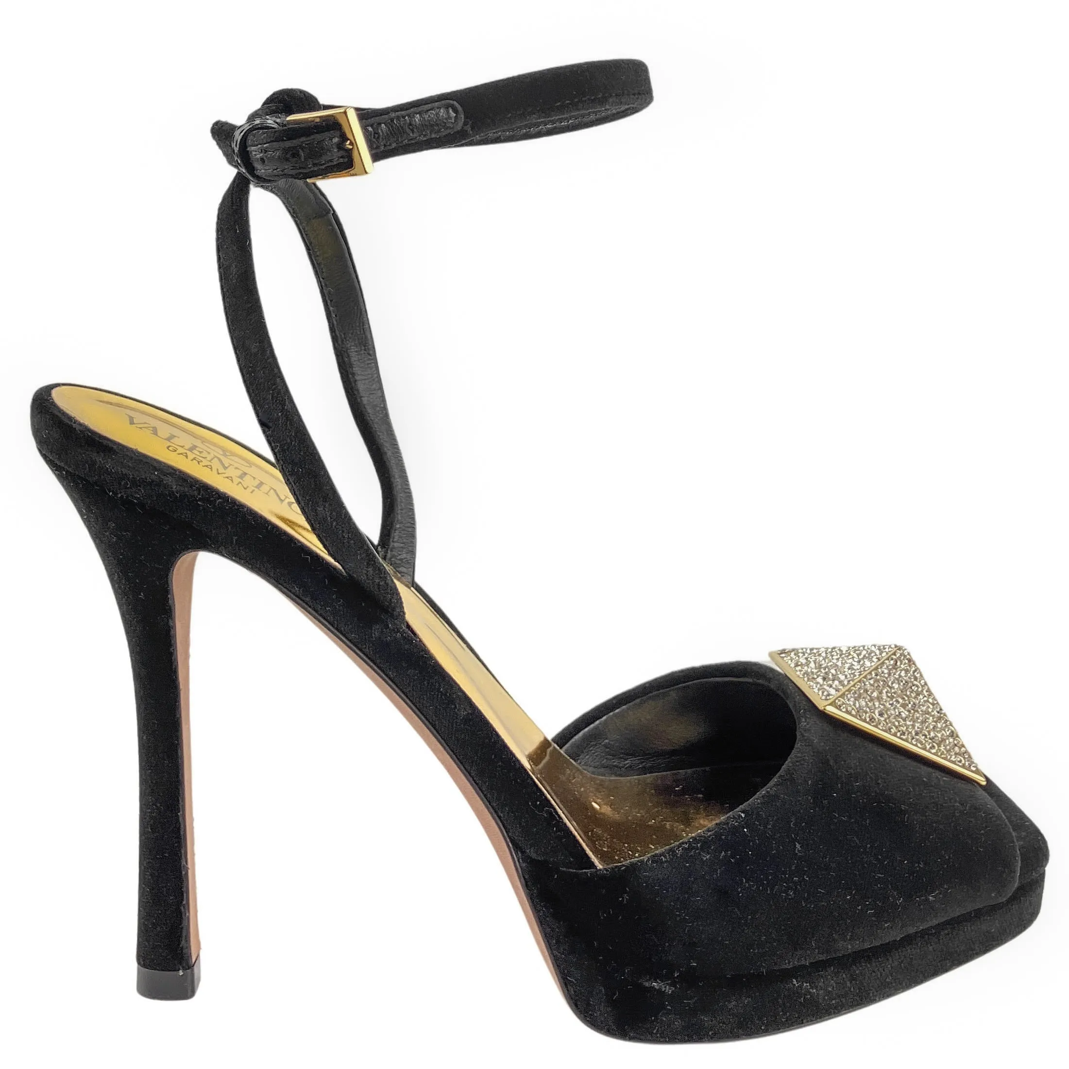 Valentino One Stud Velvet Open Toe Heels