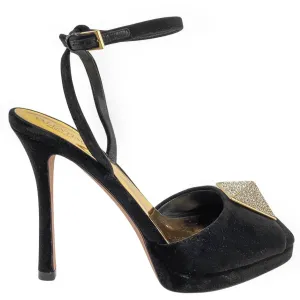 Valentino One Stud Velvet Open Toe Heels
