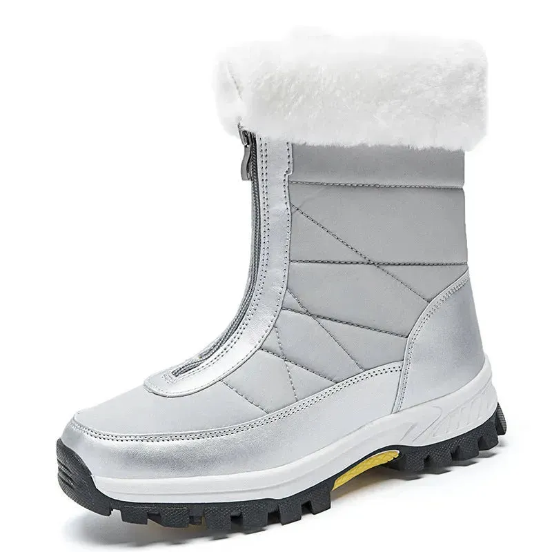 Winter Waterproof Snow Boots Women's Mid-calf Front Zipper