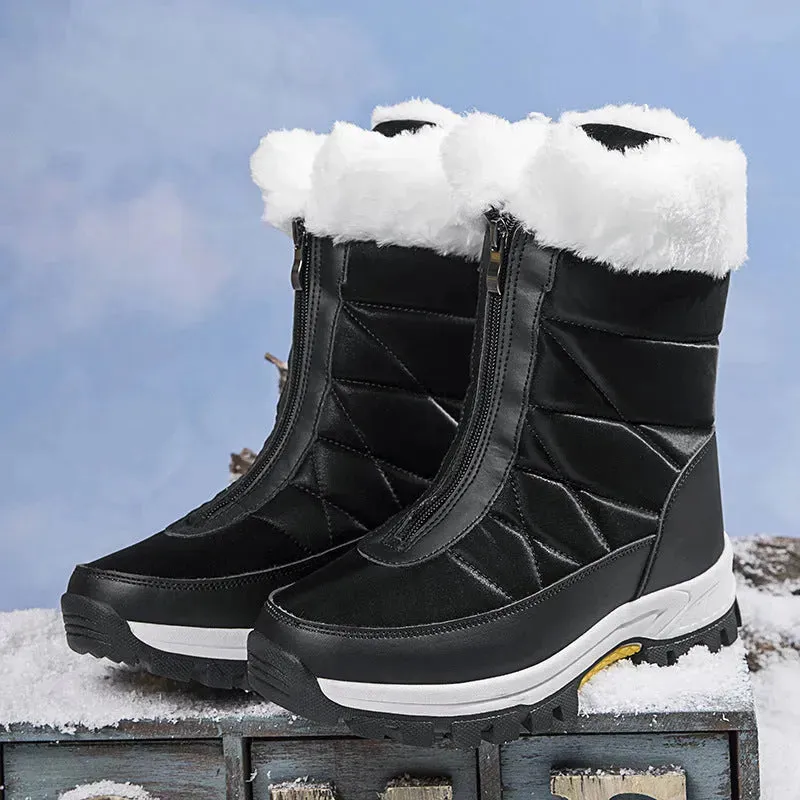 Winter Waterproof Snow Boots Women's Mid-calf Front Zipper