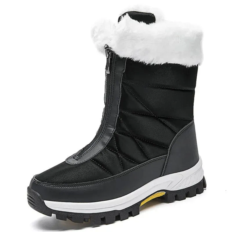 Winter Waterproof Snow Boots Women's Mid-calf Front Zipper