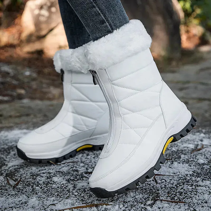 Winter Waterproof Snow Boots Women's Mid-calf Front Zipper