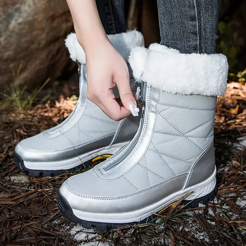 Winter Waterproof Snow Boots Women's Mid-calf Front Zipper