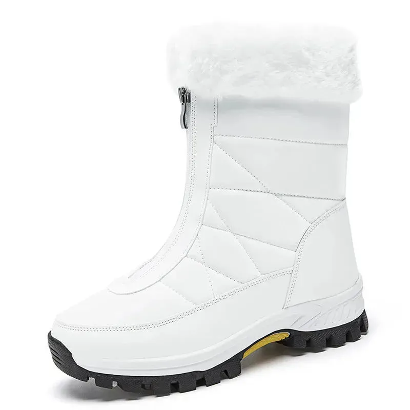 Winter Waterproof Snow Boots Women's Mid-calf Front Zipper