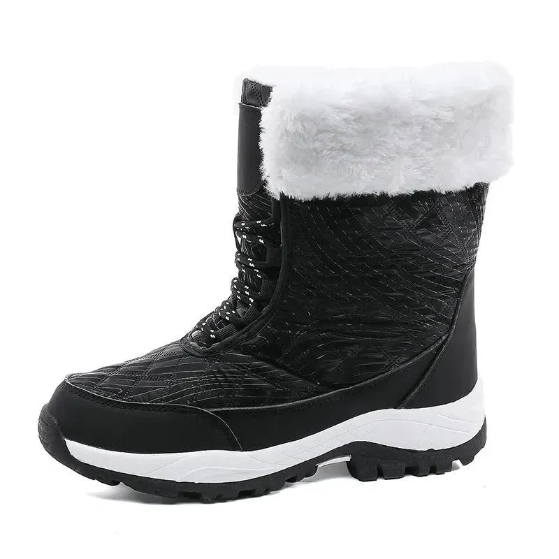 Winter Waterproof Snow Boots Women's Mid-calf Front Zipper