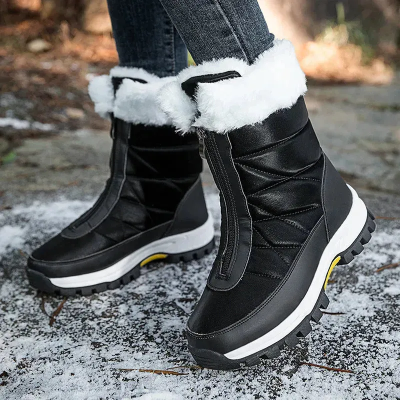 Winter Waterproof Snow Boots Women's Mid-calf Front Zipper