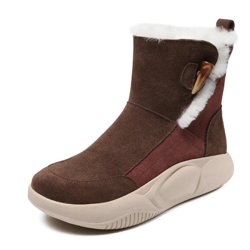 Women Retro Leather Casual Furred Snow Boots