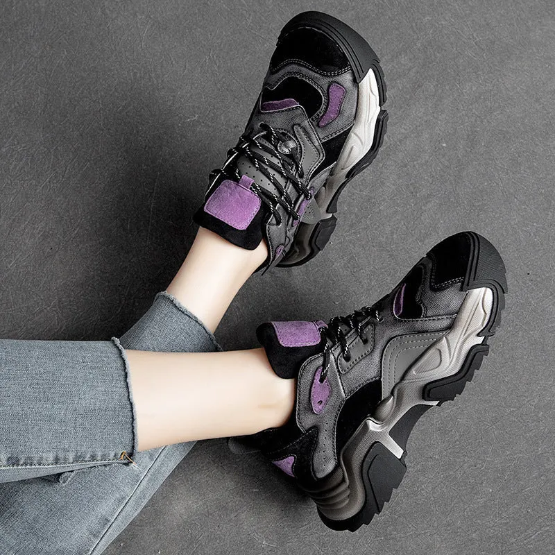 Women Retro Patchwork Leather Dad Sneakers