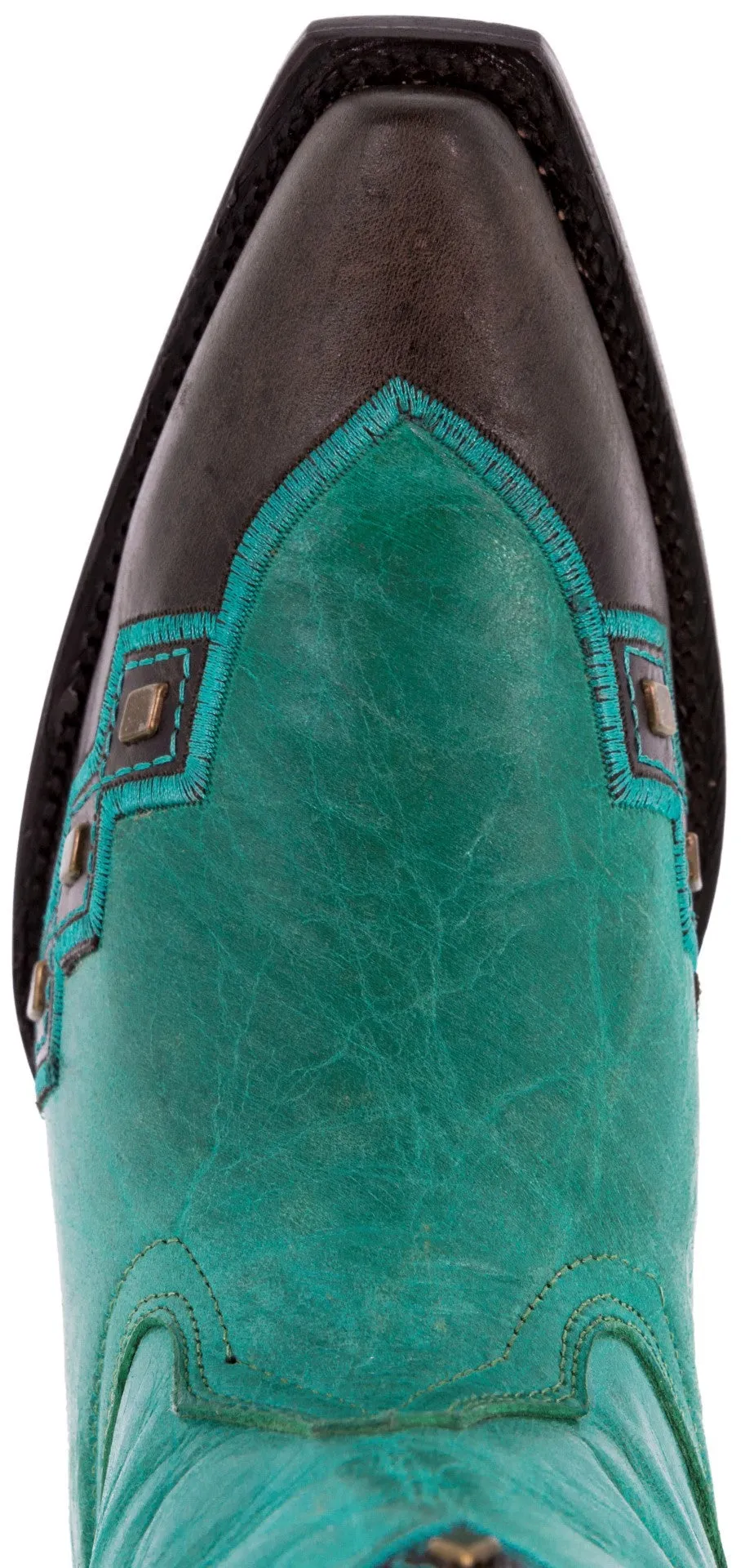 Womens Argyle Turquoise Cowboy Boots Studded Leather - Snip Toe