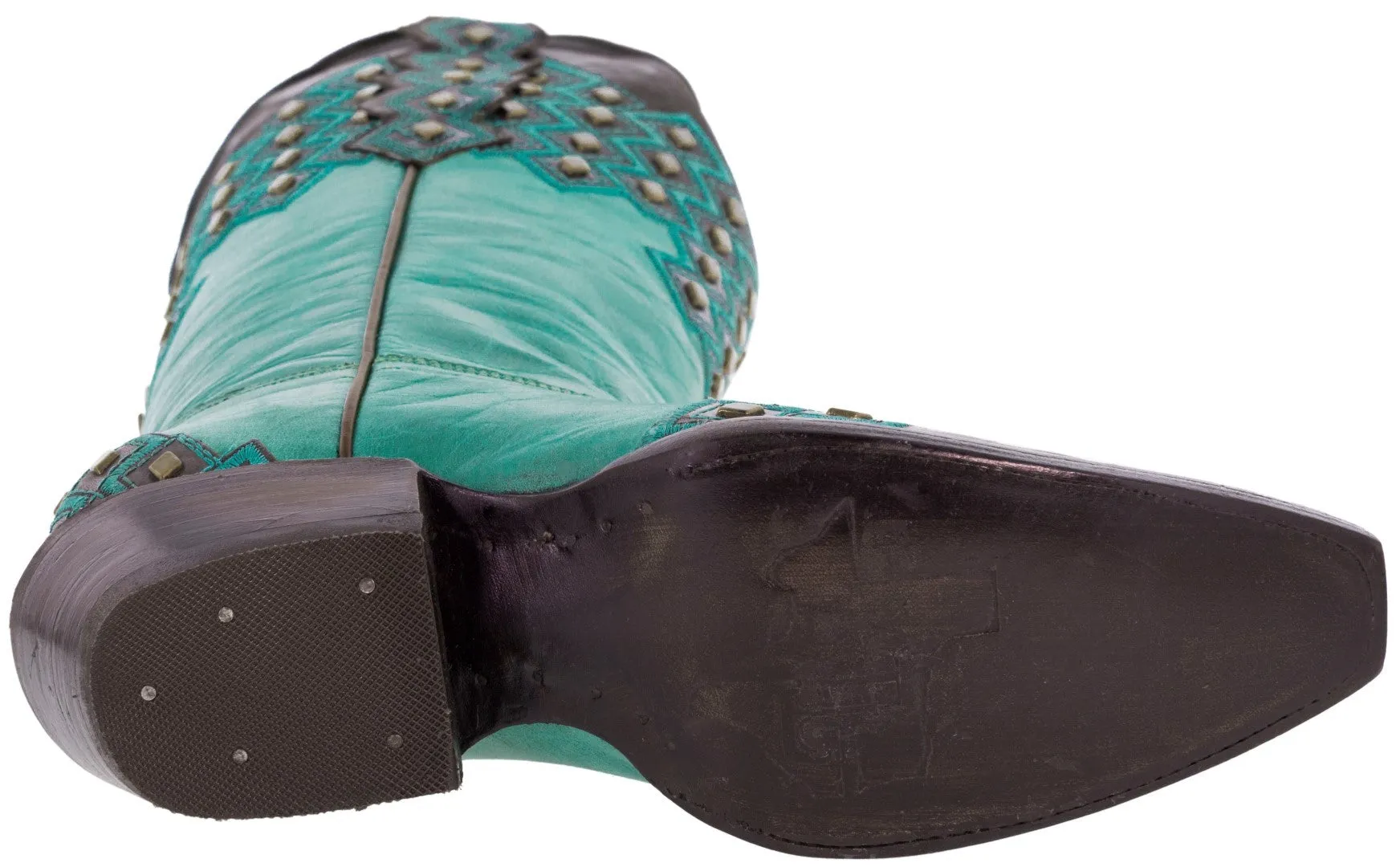 Womens Argyle Turquoise Cowboy Boots Studded Leather - Snip Toe
