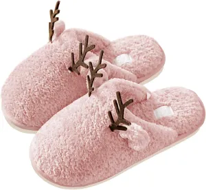 Women'S Cozy Fuzzy Fleece Slippers Memory Foam House Shoes Slide on Reindeer anti Slip Bedroom Slippers Indoor Outdoor