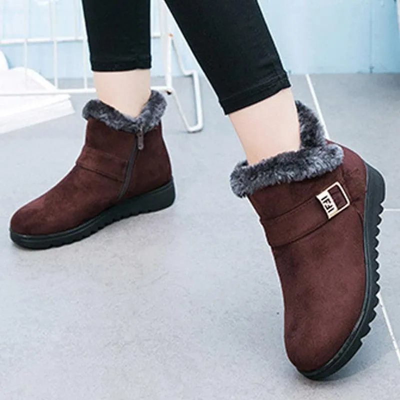 Women's fur lining snow boots non-slip ankle winter boots wide calf snow boots for mom