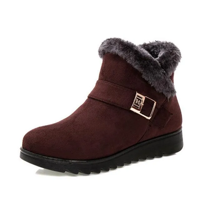 Women's fur lining snow boots non-slip ankle winter boots wide calf snow boots for mom