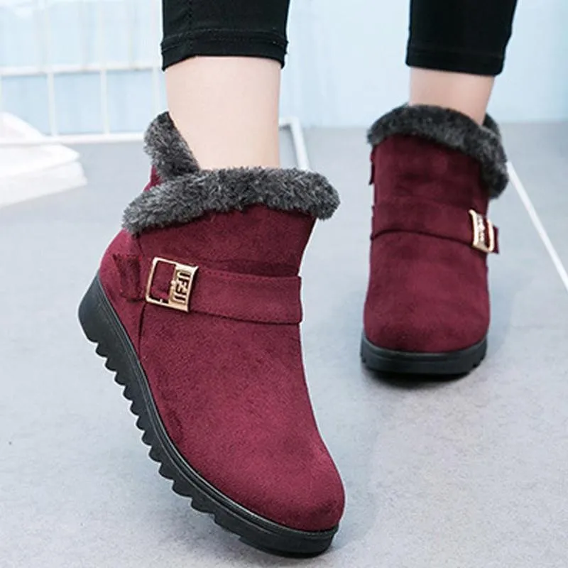 Women's fur lining snow boots non-slip ankle winter boots wide calf snow boots for mom