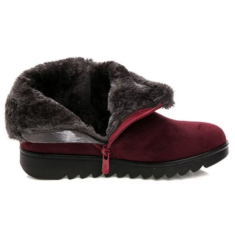Women's fur lining snow boots non-slip ankle winter boots wide calf snow boots for mom