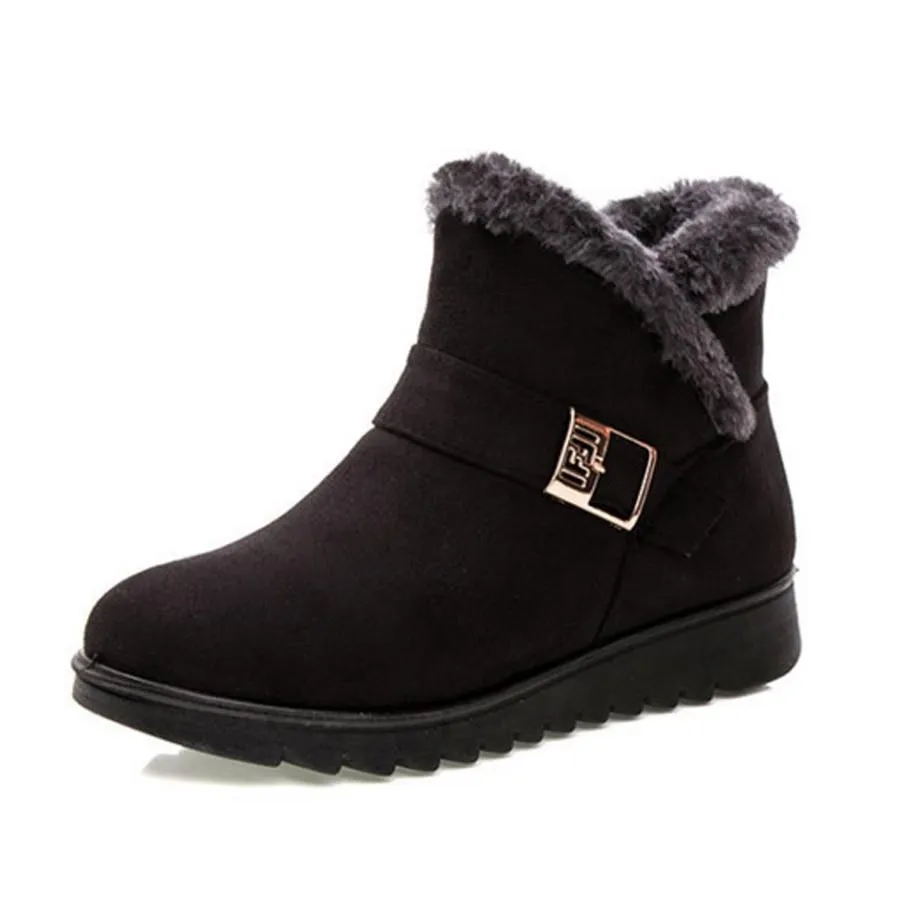 Women's fur lining snow boots non-slip ankle winter boots wide calf snow boots for mom
