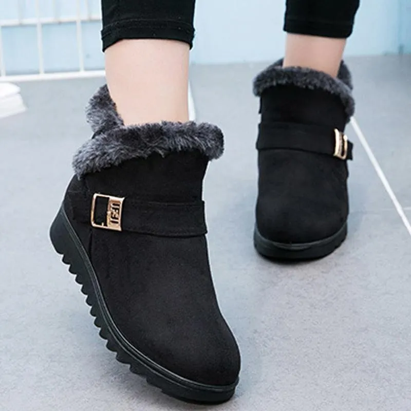 Women's fur lining snow boots non-slip ankle winter boots wide calf snow boots for mom