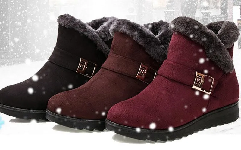 Women's fur lining snow boots non-slip ankle winter boots wide calf snow boots for mom
