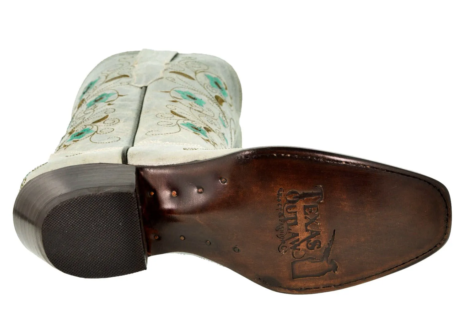 Womens Sofia Gray Green Leather Cowboy Boots - Square Toe