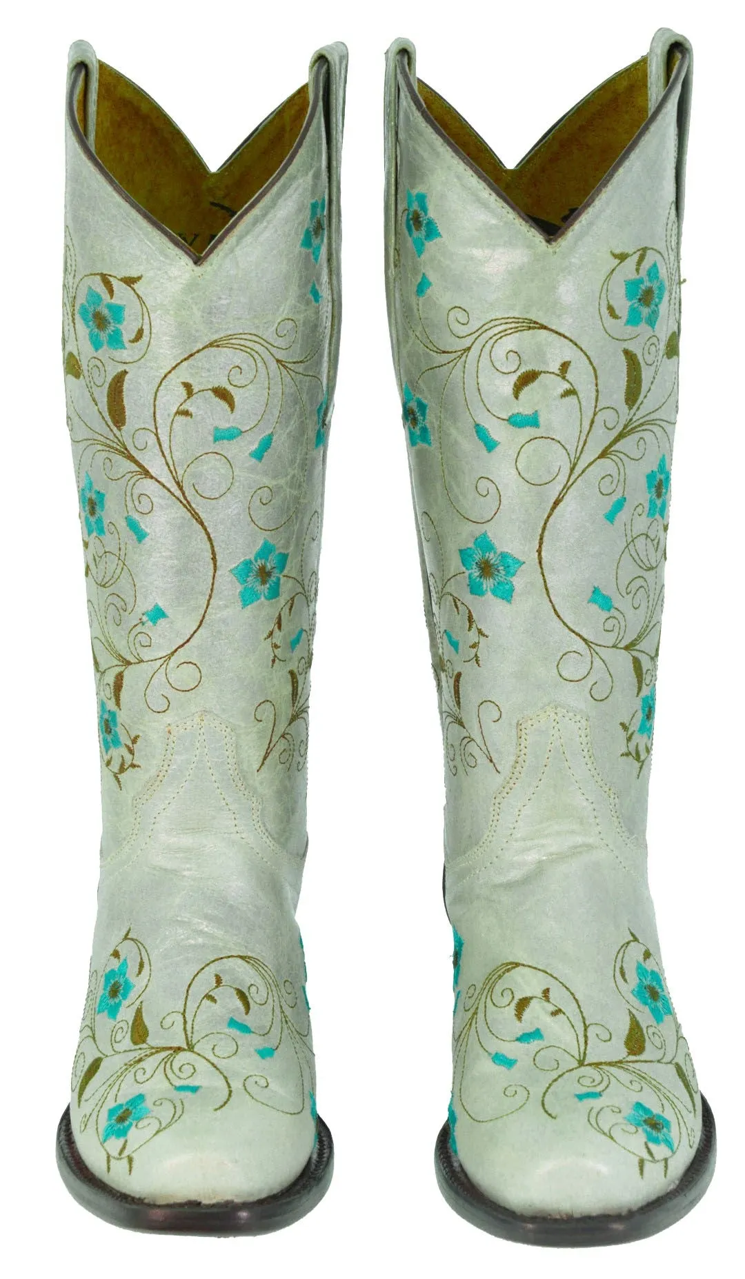 Womens Sofia Gray Green Leather Cowboy Boots - Square Toe