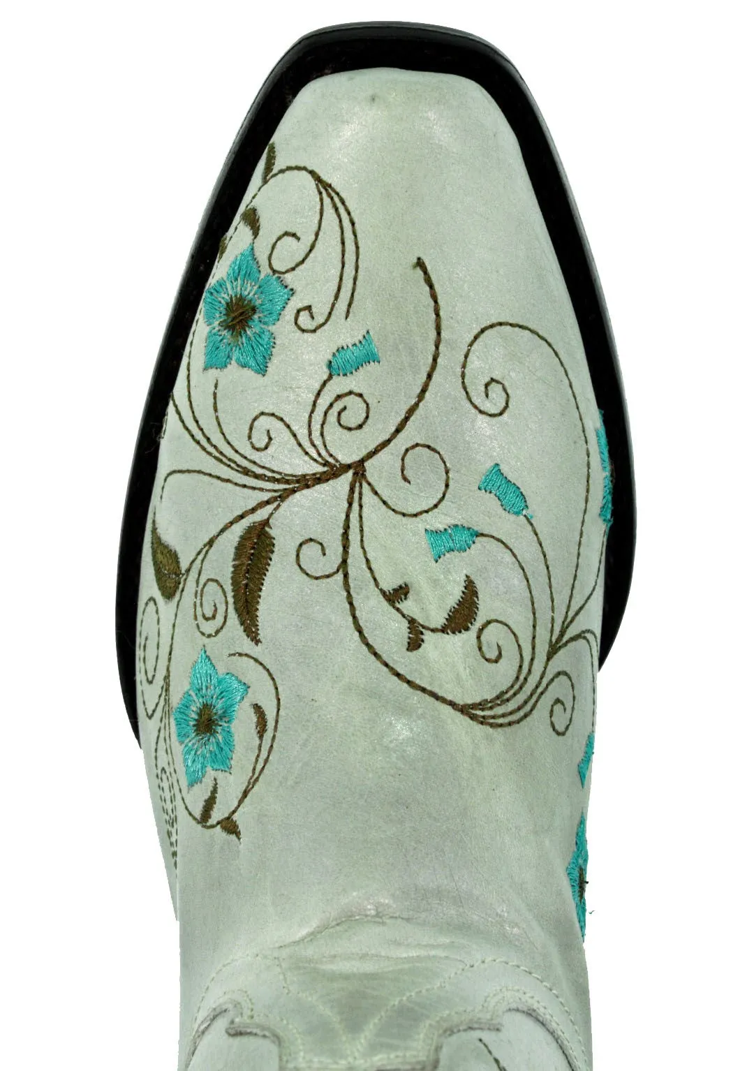 Womens Sofia Gray Green Leather Cowboy Boots - Square Toe