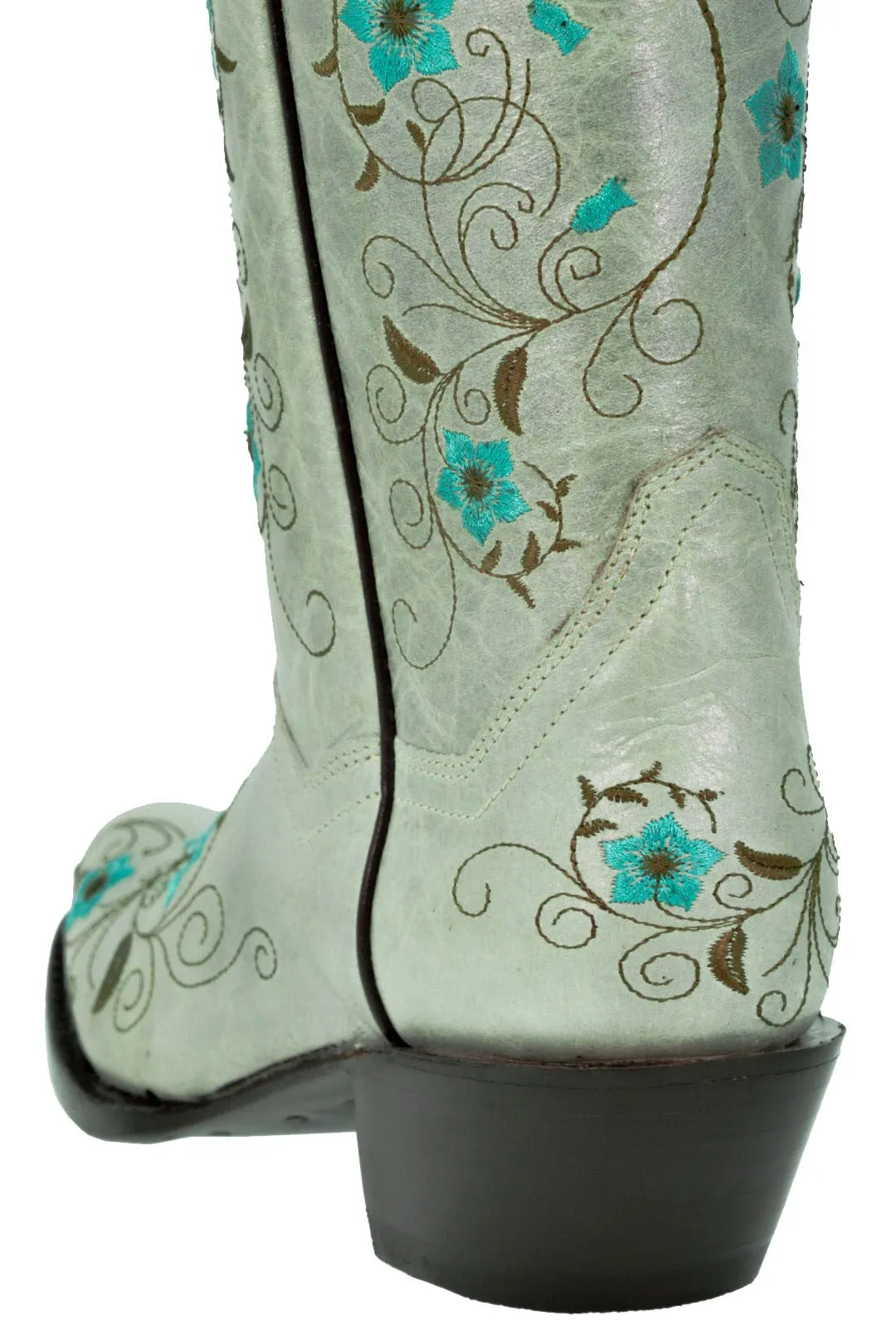 Womens Sofia Gray Green Leather Cowboy Boots - Square Toe