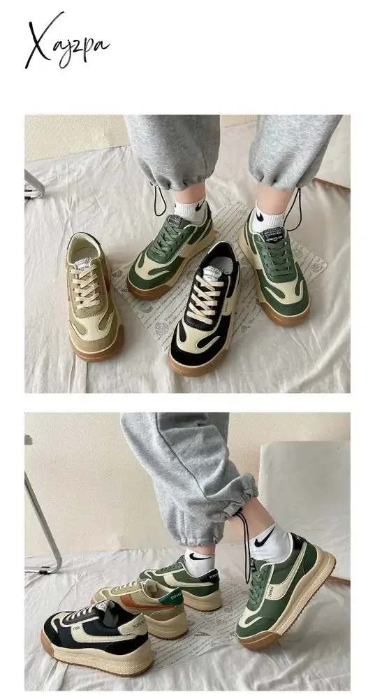 Xajzpa - Spring New Sports Dad Shoes Women's Sneakers Vulcanize Casual Canvas Tennis Flat Platform Korean Rubber Sole Running