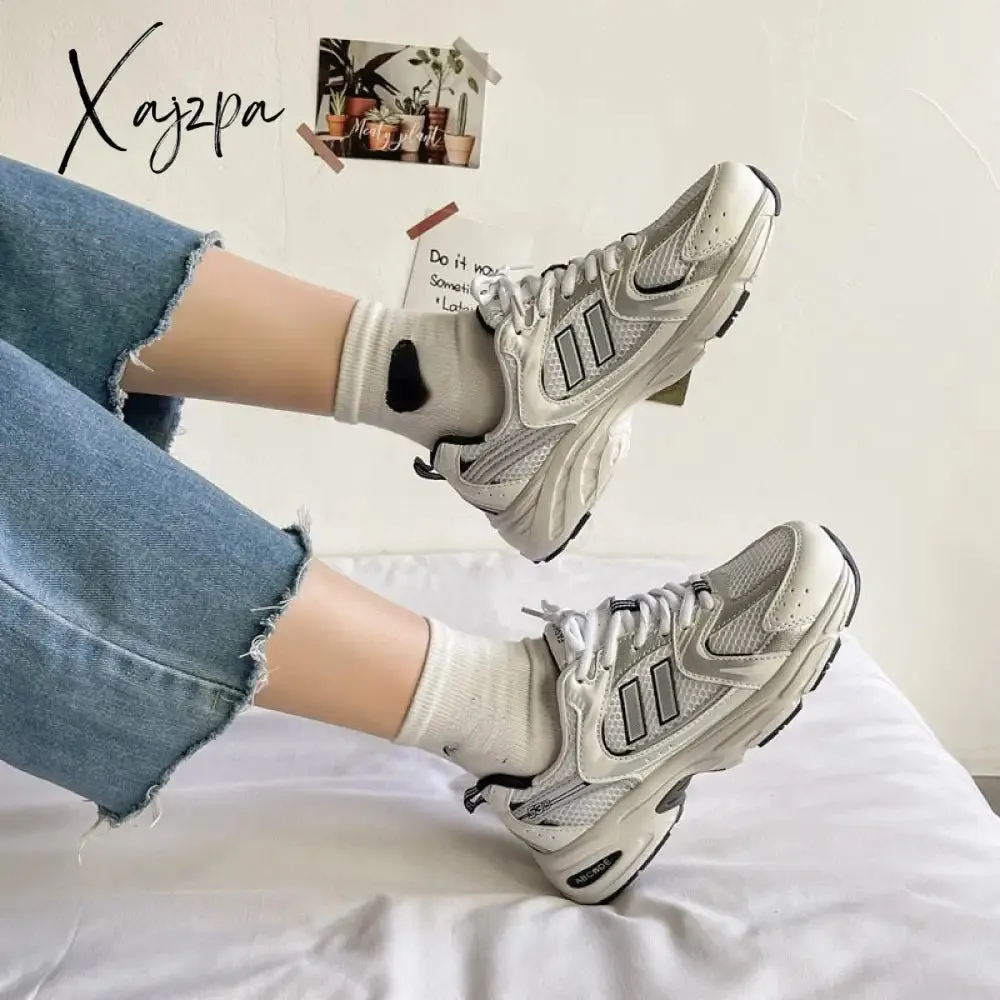 Xajzpa - White Women Platform Shoes New Chunky Sneakers For Woman Lace-up Tenis Vulcanize Shoes Casual Fashion Dad Shoes Sneakers Basket
