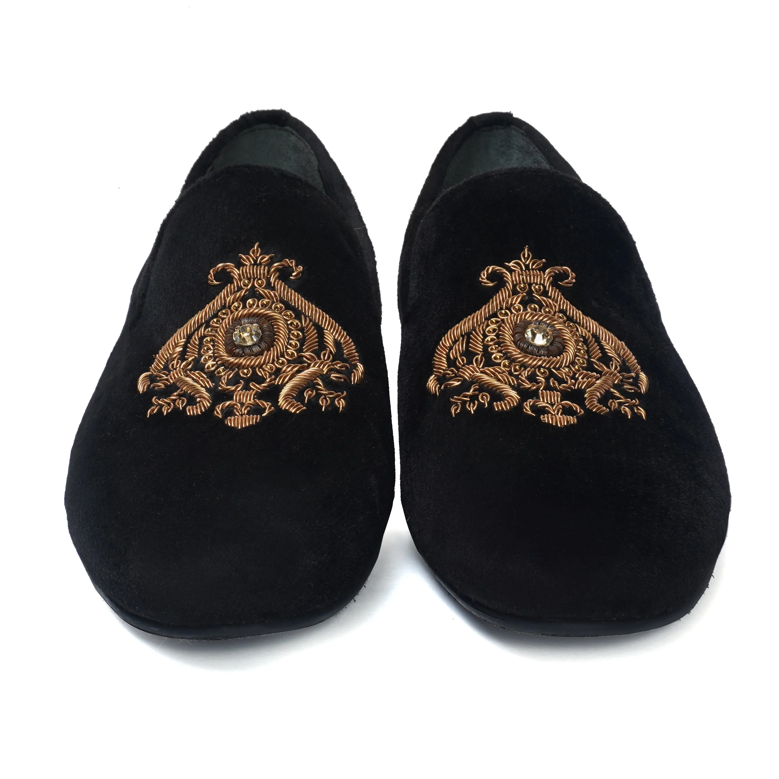 Zardosi Slip-On Shoes In Black Italian Velvet