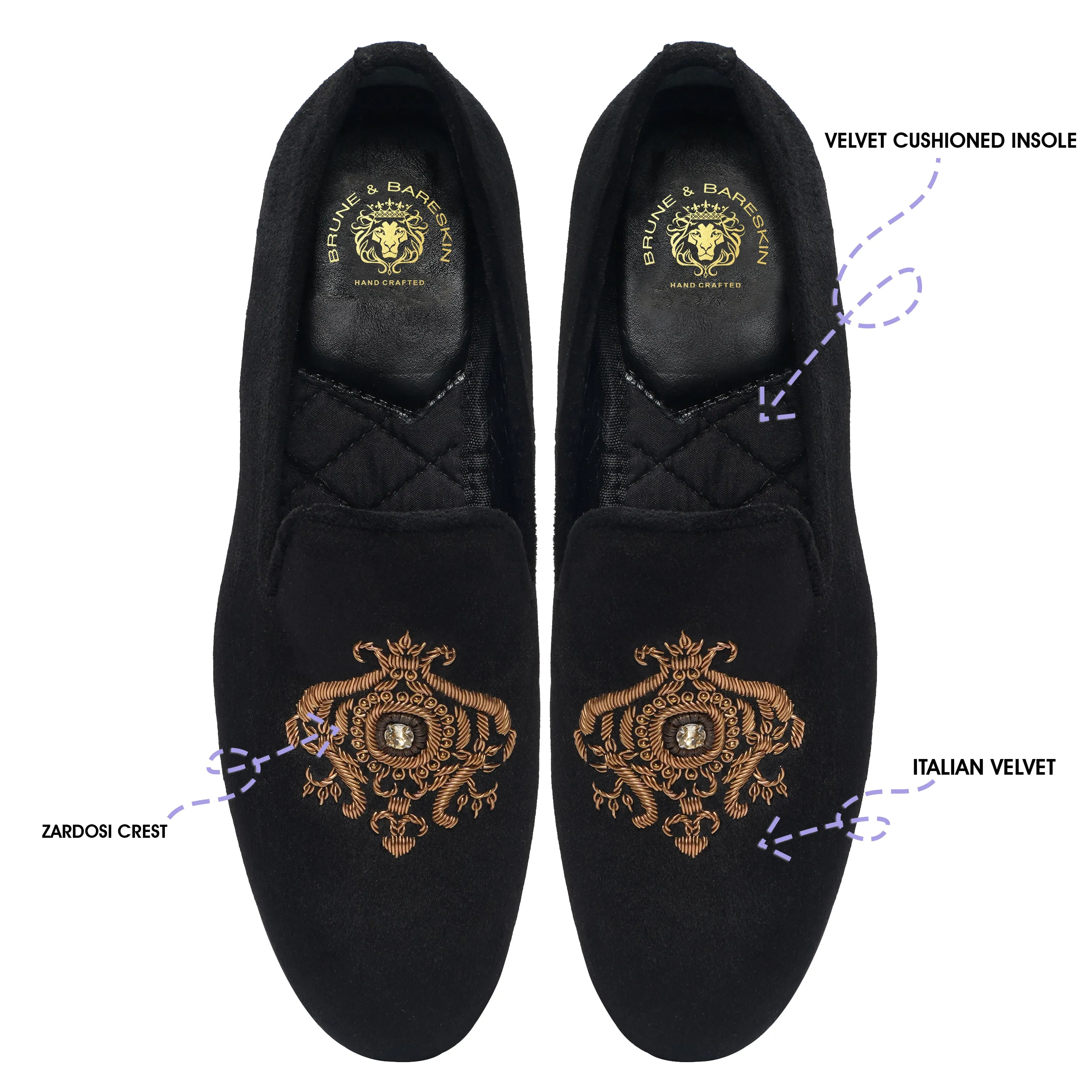 Zardosi Slip-On Shoes In Black Italian Velvet