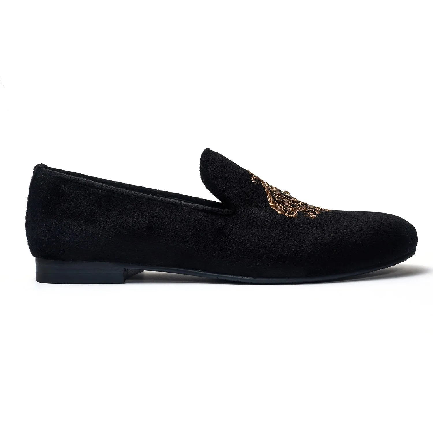Zardosi Slip-On Shoes In Black Italian Velvet